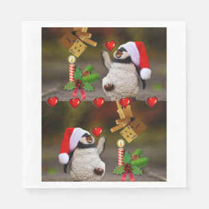 kerstpapier luiers, pretkerst, pinguïn servet