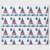 kerstpapier — Merry Blue Tree Cadeaupapier (Vlak)