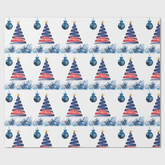 kerstpapier — Merry Blue Tree Cadeaupapier (Vlak)
