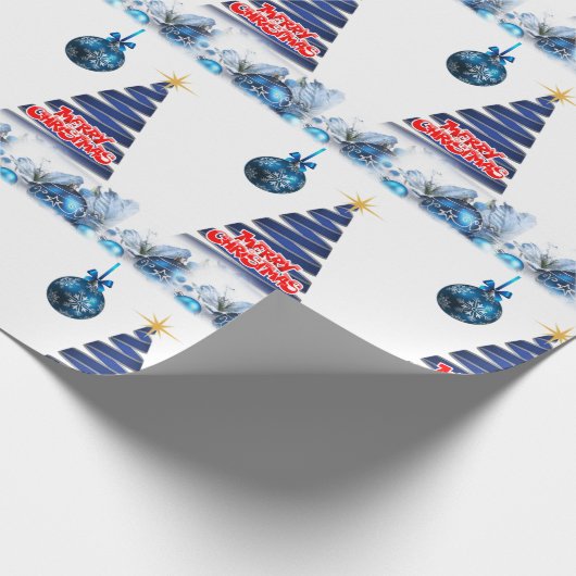 kerstpapier — Merry Blue Tree Cadeaupapier (Hoek)