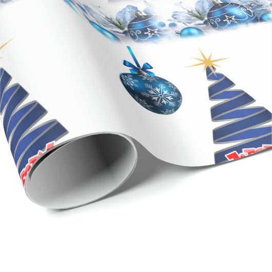 kerstpapier — Merry Blue Tree Cadeaupapier (Rol Hoek)