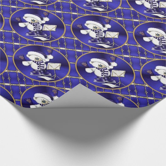 Kerstpapier met blauw Beer en gouden vulling Cadeaupapier (Hoek)