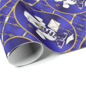 Kerstpapier met blauw Beer en gouden vulling Cadeaupapier (Rol Hoek)