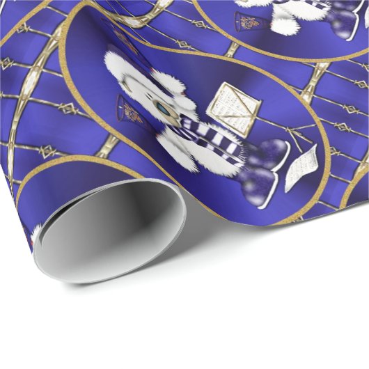 Kerstpapier met blauw Beer en gouden vulling Cadeaupapier (Rol Hoek)