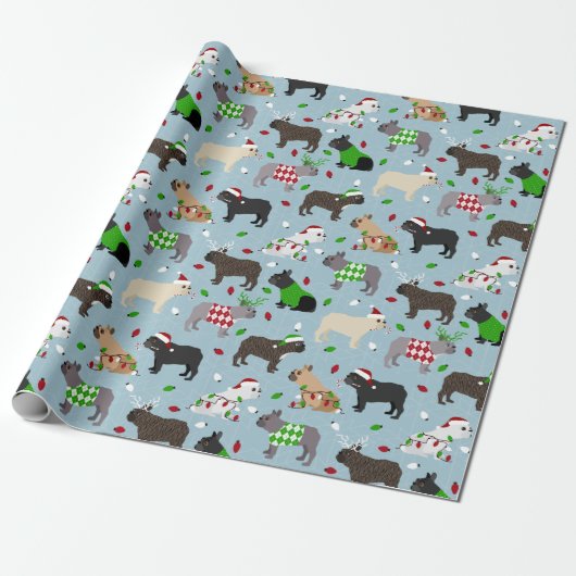 kerstpapier met bulledog cadeaupapier (Uitgerold)
