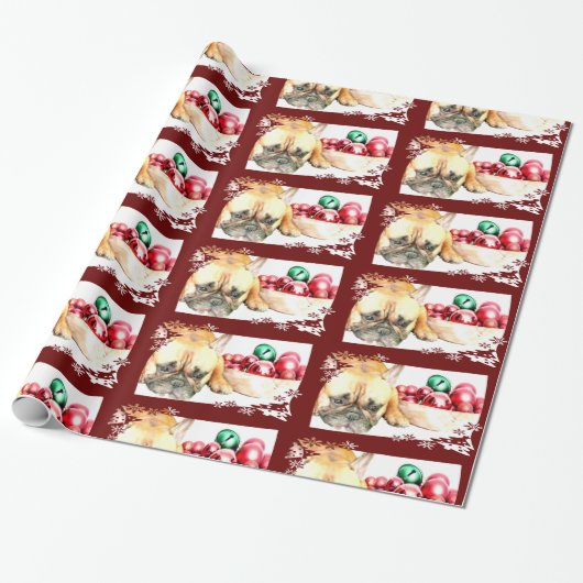 kerstpapier met bulledog cadeaupapier (Uitgerold)