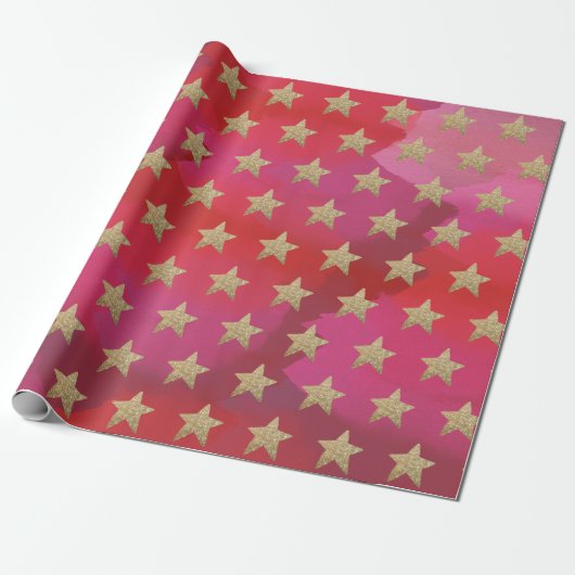 kerstpapier met glitter-stars en cadeautjes cadeaupapier (Uitgerold)