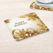 Kerstpapier met Gouden Bladeren Onderzetter (Schuin)