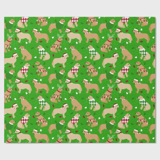 kerstpapier met gouden rugriever cadeaupapier (Vlak)