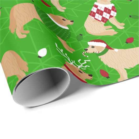 kerstpapier met gouden rugriever cadeaupapier (Rol Hoek)