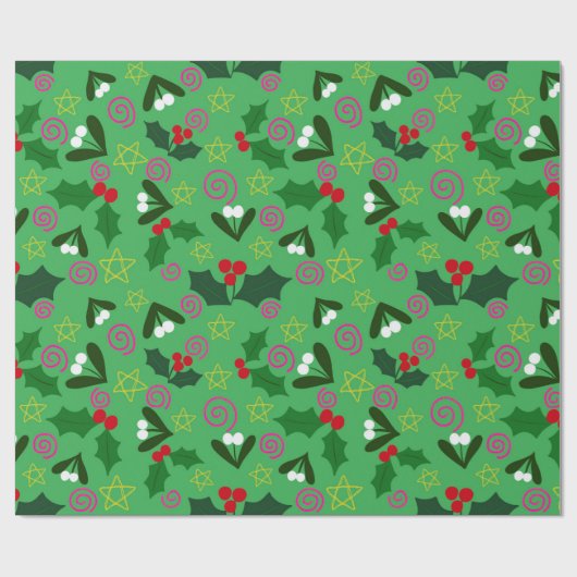 Kerstpapier met hulst en maretak cadeaupapier (Vlak)