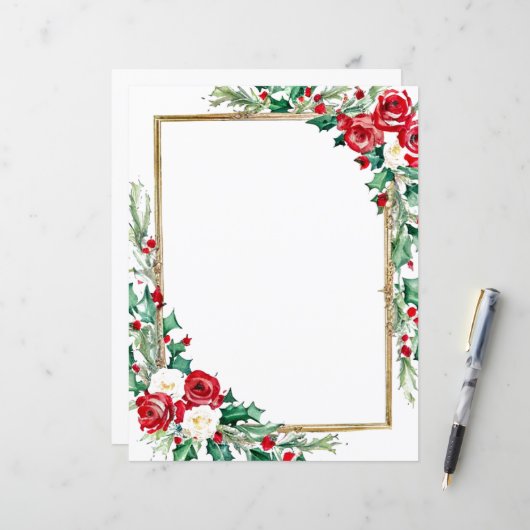 Kerstpapier met hulst en rozen (Voorkant / Achterkant in situ)