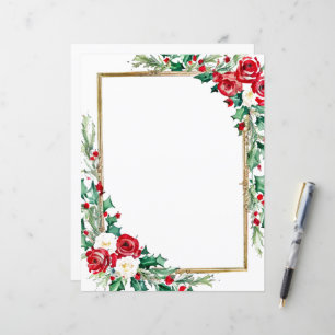 Kerstpapier met hulst en rozen