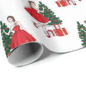 kerstpapier met meisje- en boompatroon cadeaupapier (Rol Hoek)