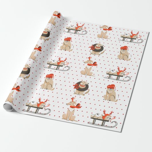 kerstpapier met rode dots en rode dot voor honden cadeaupapier (Uitgerold)