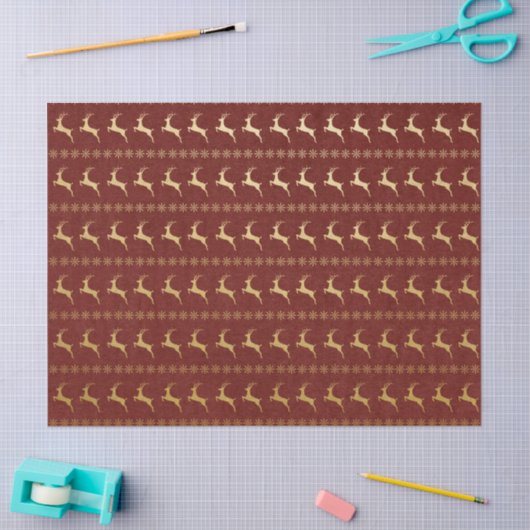 kerstpapier met rode en gouden rendieren tissuepapier (Craft)