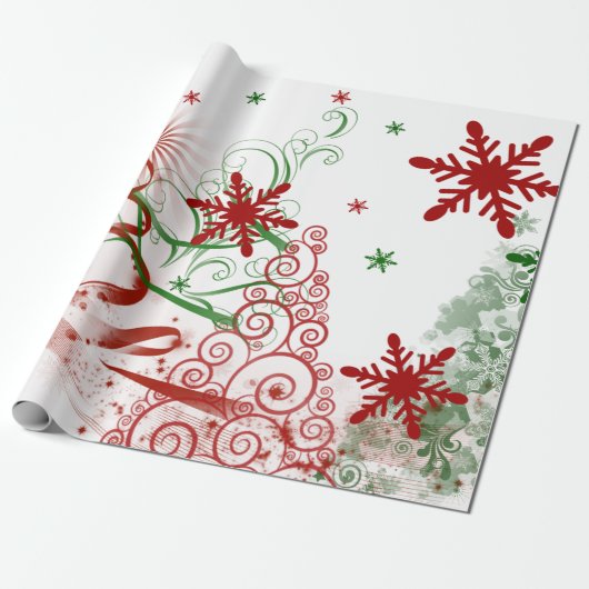 Kerstpapier met rode en groene bomen cadeaupapier (Uitgerold)