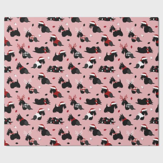 Kerstpapier met Schotse terrierroze vulling Cadeaupapier (Zoom)