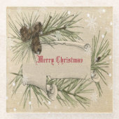 kerstpapier met scrollrol Pinecone Snowflakes Glazen Onderzetter (Voorkant)