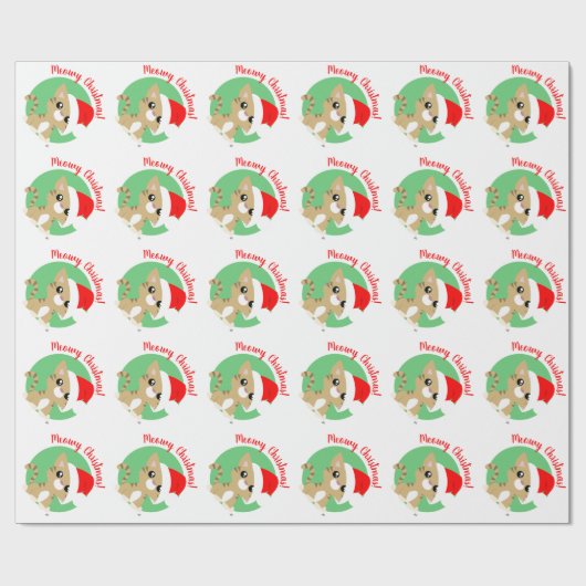kerstpapier met tan Meowy-Kat Cadeaupapier (Vlak)