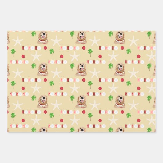 kerstpapier met tropische dog, set van 3 inpakpapier vel (Voorkant)