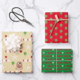 kerstpapier met tropische dog, set van 3 inpakpapier vel