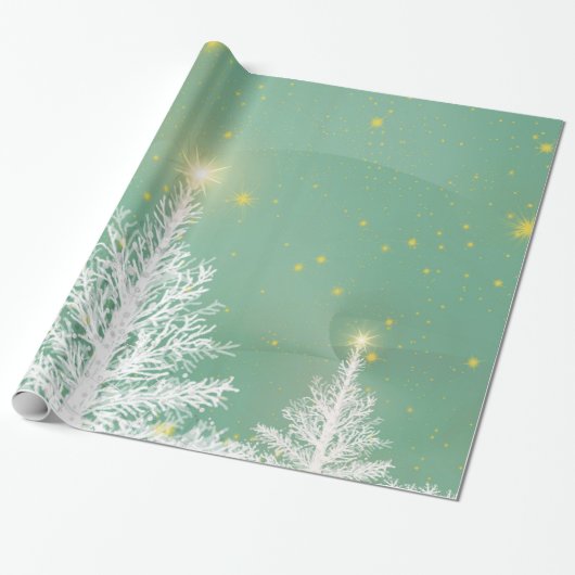 kerstpapier met witte bomen cadeaupapier (Uitgerold)