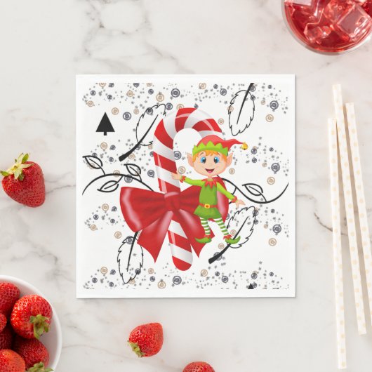 Kerstpapier Napkins, Elf Candy Cane Servet (Insitu)