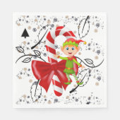 Kerstpapier Napkins, Elf Candy Cane Servet (Voorkant)