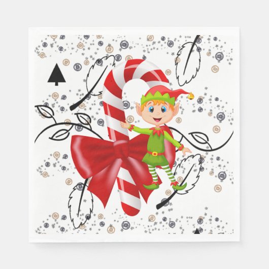 Kerstpapier Napkins, Elf Candy Cane Servet (Voorkant)