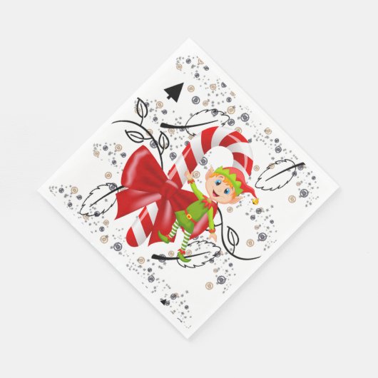 Kerstpapier Napkins, Elf Candy Cane Servet (Hoek)