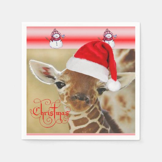 Kerstpapier Napkins-Giraffe Servet (Voorkant)