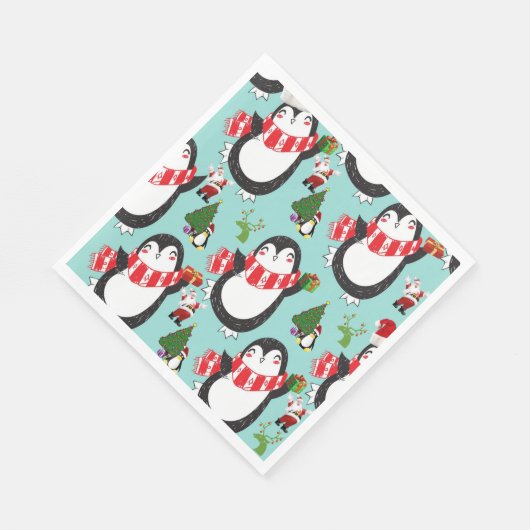 Kerstpapier Napkins, Penguin Servet (Hoek)