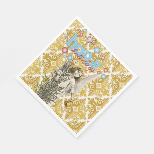 Kerstpapier Napkins, Prettige feestdagen Angel Servet (Hoek)