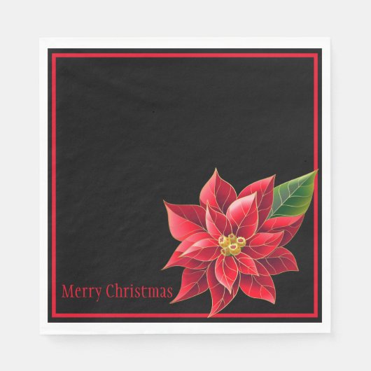 Kerstpapier Napkins Red Poinsettia Servet (Voorkant)