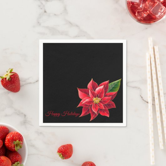 Kerstpapier Napkins Red Poinsettia Servet (Insitu)