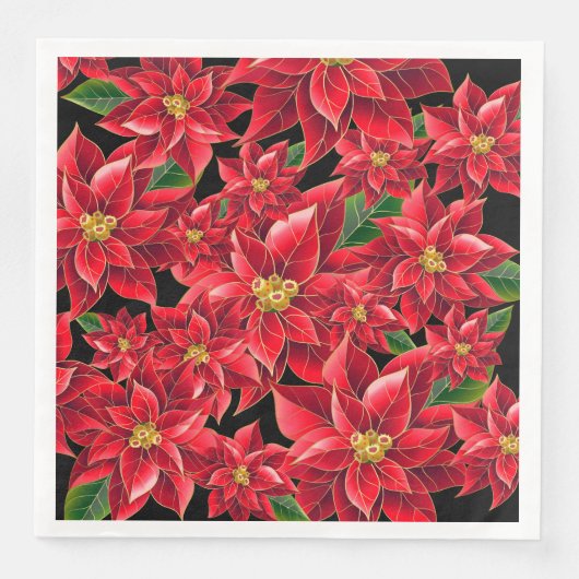 Kerstpapier Napkins Red Poinsettia's-Dinner Servet (Voorkant)