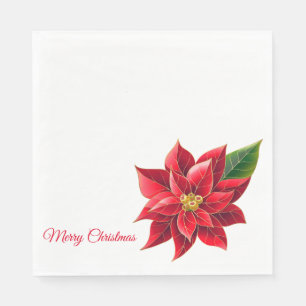 Kerstpapier Napkins Red Poinsettia's-Luncheon Servet