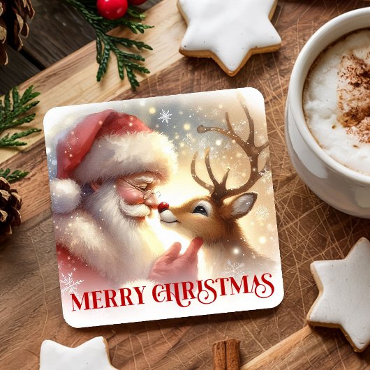 Kerstpapier Onderzetters Kerstman en Rudolph