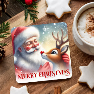 Kerstpapier Onderzetters Schattige Kerstman en Rud