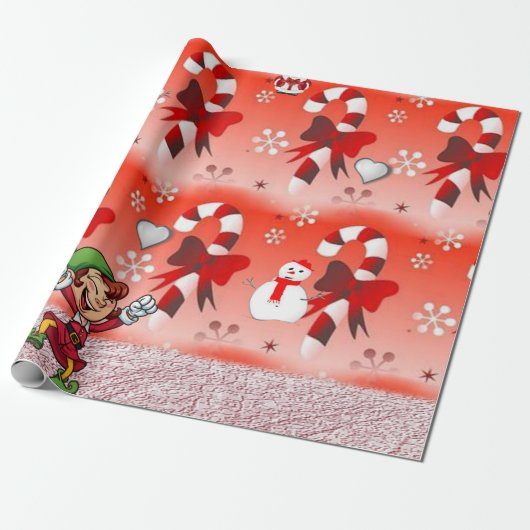 kerstpapier permint Elf Snowman Cadeaupapier (Uitgerold)