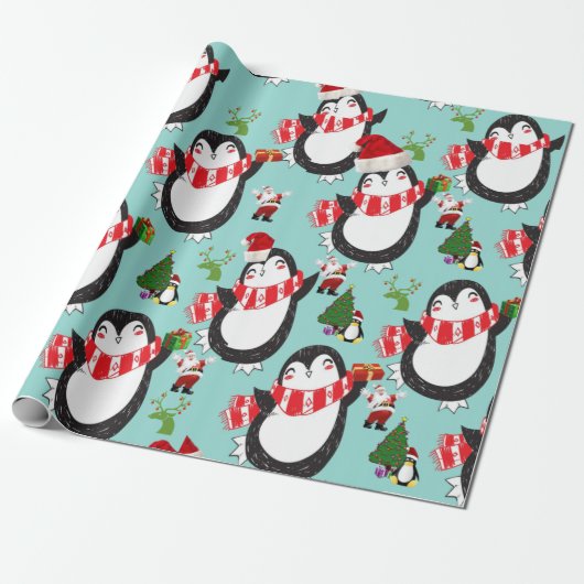 kerstpapier pinguïn cadeaupapier (Uitgerold)