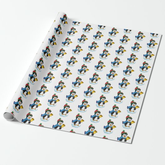 kerstpapier — pinguïn cadeaupapier (Uitgerold)