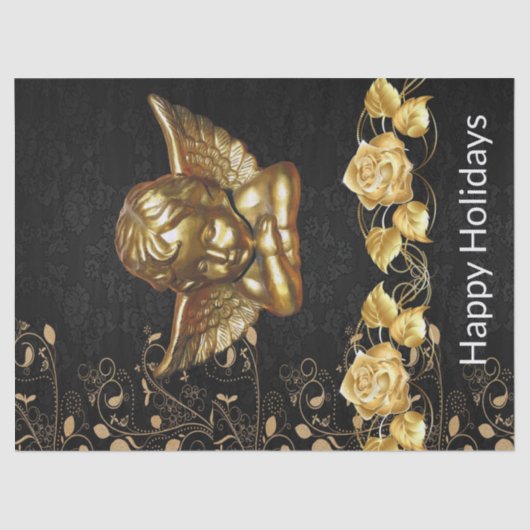 kerstpapier Prettige feestdagen Gold Angel Tissuepapier (Voorkant)