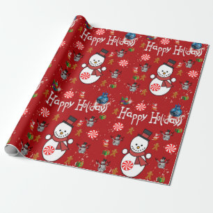 kerstpapier Prettige feestdagen Snowman Cadeaupapier
