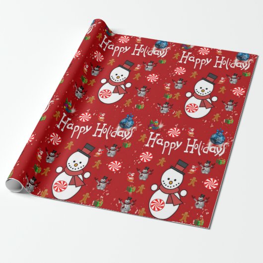 kerstpapier Prettige feestdagen Snowman Cadeaupapier (Uitgerold)