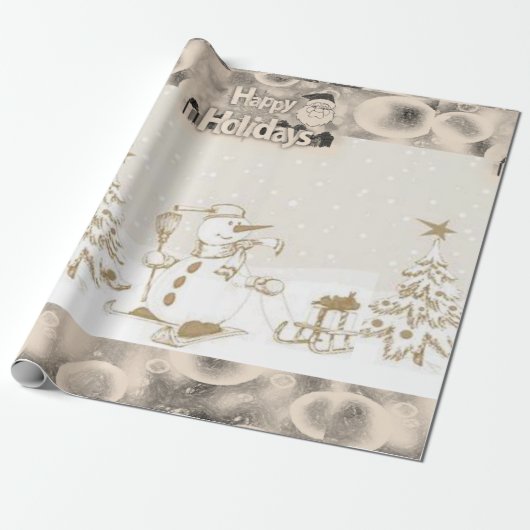 kerstpapier Prettige feestdagen Snowman Cadeaupapier (Uitgerold)