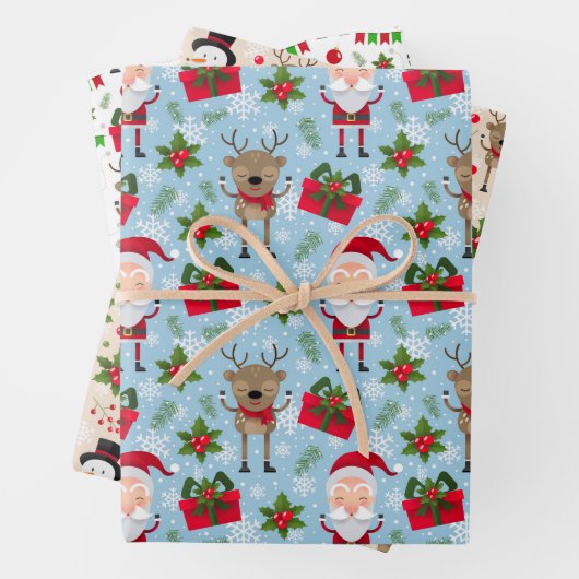 kerstpapier Reindeer Snowman Santa Wrapping Paper (In situ)