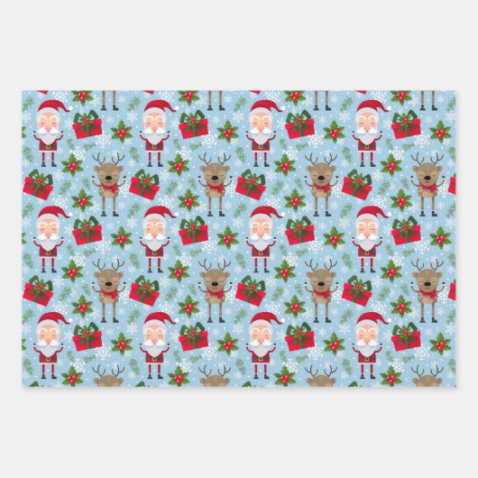 kerstpapier Reindeer Snowman Santa Wrapping Paper (Voorkant)