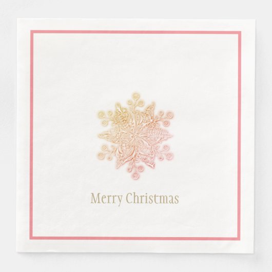 Kerstpapier Roze en Goldens Snowflake Servet (Voorkant)